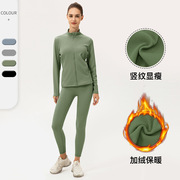 定制冬季加绒运动套装女款瑜伽服外套长裤健身加厚跑步印字LOGO