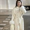 白色高级感双面羊毛大衣2023冬季韩系气质名媛袖口狐狸毛外套