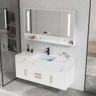 实木大理石浴室柜组合现代简约卫生间洗漱台洗手盆，洗脸池轻奢套装