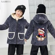 四川省服儿童女童罩衣孩子，冬季棉袄加绒加厚大童羽绒服三层加棉