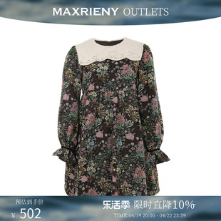 奥莱maxrieny娃娃领公主，裙冬季复古连衣裙女短裙