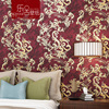 复古欧式大花壁纸3D立体奢华藤花法式客厅卧室背景墙棕色红色墙纸