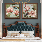 美式主卧床头装饰画两联客厅，的挂画欧式墙画房间，温馨主卧油画卧室