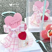 七夕情人节蛋糕装饰粉色格子丝带love爱心卡片超萌情侣小兔子插件