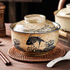 日式风复古家用碗陶瓷泡面碗面碗个人专用带盖瓷碗汤碗中式微波炉