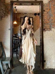 《波西米亚》复古度假风吊带连衣裙+开衫两件套套装夏季气质长裙