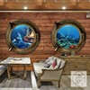 航海船舱海盗船海底世界壁纸海洋风主题装修餐厅酒吧复古木纹墙纸