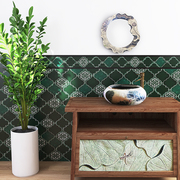复古墨绿色仿瓷砖墙贴自粘卫生间浴室防水墙纸防潮墙面装饰贴画膜