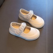 女童帆布鞋2024年儿童春季浅口单鞋，软底中大童休闲小白鞋子春