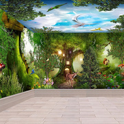 3d儿童房壁画游乐园，壁纸全屋天花板壁纸梦幻童话，森林卧室背景墙布