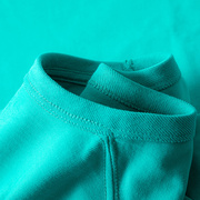 湖蓝色清新夏季300g重磅碳素磨毛纯棉短袖t恤纯色厚实半袖男女款