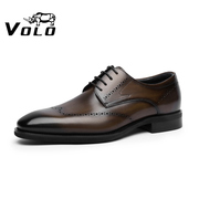 VOLO/犀牛商务皮鞋男鞋真皮透气春布洛克男士德比鞋正装皮鞋增高