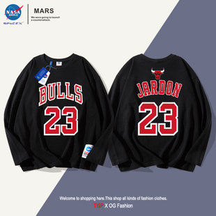 NASA欧美潮牌篮球T恤球衣纯棉运动公牛23号长袖卫衣男