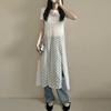韩国chic夏季宽松叠穿蕾丝提花，吊带裙中长款白色侧开叉透视连衣裙