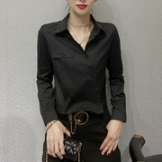 欧货职业正装长袖黑衬衫女设计感小众气质，通勤秋冬衬衣上衣潮