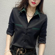 黑色衬衫女设计感小众2024春季修身显瘦韩版加绒衬衣长袖上衣