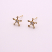 韩国流行纯14k黄金au585小星星款女耳钉，小锆石镶嵌时尚彩金女耳饰