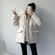 2023年冬季中长款大毛领，棉袄黑色羽绒棉服女韩版长袖棉衣外套