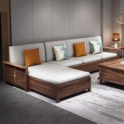 新中式乌金木实木沙发冬夏两用客厅，全实木现代简约转角沙发方几
