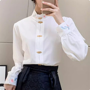 新中式上衣配马面裙的衬衫汉服出行通勤飞机袖上衣黑白色日常衬衣