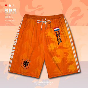 世界杯荷兰国家队足球卡，塔尔德佩球迷运动短裤，男女潮0015设无界