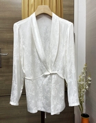 白色花萝长袖 新中式时尚舒适透气桑蚕丝真丝衬衣外套西装