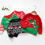 圣诞节服装儿童毛衣男童冬季加厚女童宝宝可爱卡通圣诞红色针织衫