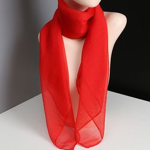 小方巾女纯色韩版围脖薄款雪纺领巾百搭正方形，装饰丝巾围巾大红色