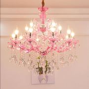 欧式儿童房卧室吊灯女孩，公主温馨粉色水晶灯，简约创意客厅咖啡
