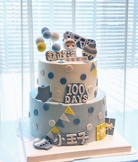 蓝色系小兔子甜品台100 周岁蛋糕装饰品男孩宝宝生日布置纸杯插件