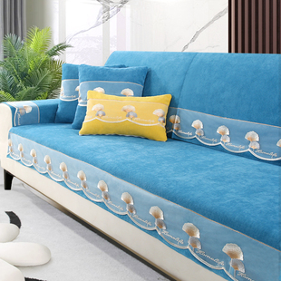 雪尼尔沙发垫四季通用防滑坐垫，沙发套子纯色简约现代靠背巾防猫抓