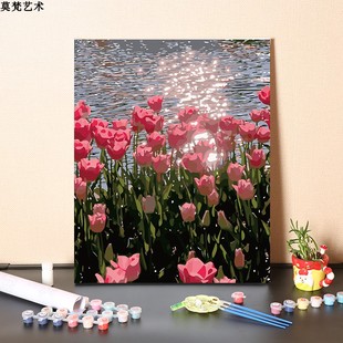 数字油画diy手工填充郁金香，花卉客厅卧室，装饰画手绘涂色油彩画画