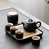 库隐茶缘黑陶瓷旅行茶具套装，简约功夫茶具茶杯，家用一壶四杯茶盘厂