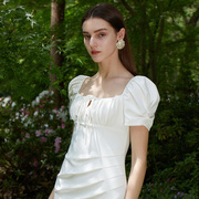 SHIRLEY YU2024夏季泡泡袖包臀白色连衣裙仙女短款小白裙