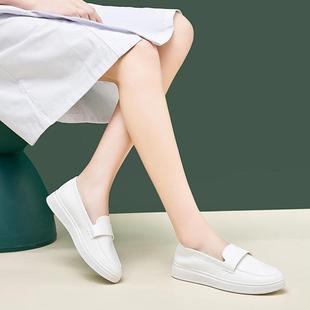 谋福春季护士小白鞋软底白色皮鞋美容院医护工作鞋平底鞋PU
