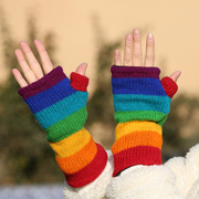 半指手套女秋冬尼泊尔保暖加厚手工编织护腕，露指护手男羊毛手套
