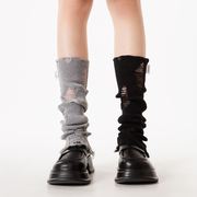 上森黑色腿套秋冬款袜子女袜套破洞长袜堆堆袜设计感小腿袜黑丝袜