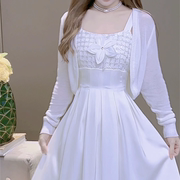 公主家9906秋装吊带仙女长裙，高腰显瘦收腰连衣裙子+开衫两件套装