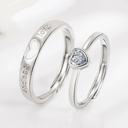 s925银戒指男女款情侣，对戒不掉色个性，可调节爱心戒子开口指环饰品
