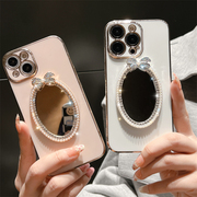 水钻补妆镜子适用iPhone15软套苹果13手机壳电镀12Promax全包软壳14pro带镜子保护壳11套xsmax