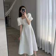 白色裙子连衣裙短袖黑色气质，名媛显瘦长款ins风夏季女中长裙