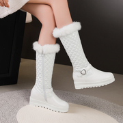 女童靴子长筒靴2023冬季加绒棉靴公主皮靴高筒靴白色，儿童鞋雪地靴