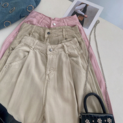 1.1斤粉色直筒型牛仔裤2023年高腰长裤女时尚休闲洋气