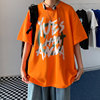 橘色短袖男夏季t恤纯棉，橙色宽松ins美式高街重磅潮牌正肩原创国潮
