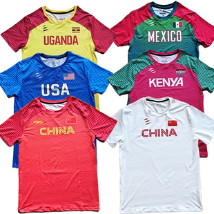 中国队美国巴西田径训练体考t恤马拉松速干衣，涤纶上衣定制logo
