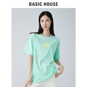 Basic House/百家好2022夏季休闲字母短袖T恤女B0062B50052