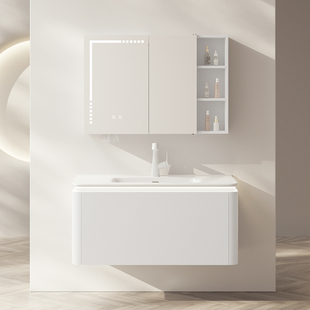 杉太8802浴室柜白色智能美妆冰箱镜，实木陶瓷一体，盆洗脸洗漱台轻奢