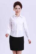 纯白衬衫女长袖修身v领隐条纹，粉色衬衣棉，职业工装ol工作服浅