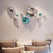 现代简约家居水滴，抽象装饰造型工艺品壁饰，挂饰中式电镀银鹅卵石头