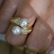 极光akoya7-8.5mm海水珠双珠珍珠，戒指18k金镶嵌(金镶嵌)珠宝真金真钻